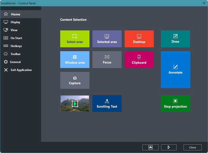 Instamonitr Control panel